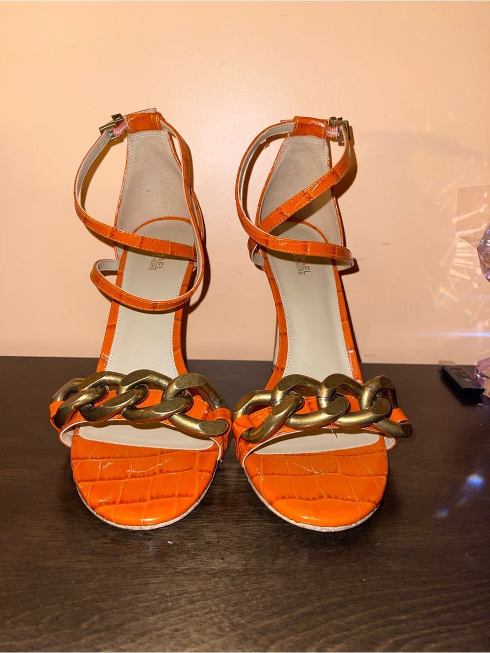 Michael Kors Orange Chain-Link Ankle-Strap Heels